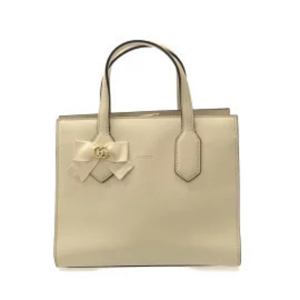 Gucci GG Ribbon Tote Bag Ivory White Leather